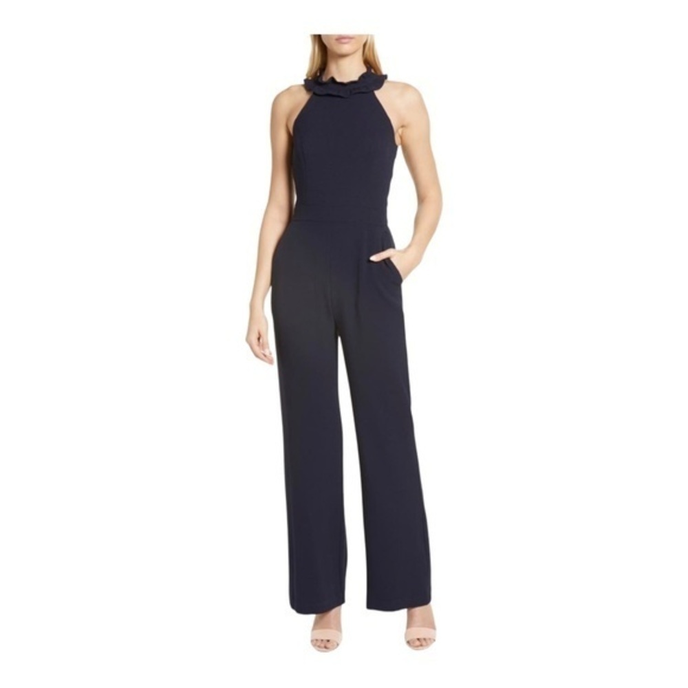 Ruffle Halter Jumpsuit Dressy Flowy‎ Wide Leg Occasion Size 12 NWOT